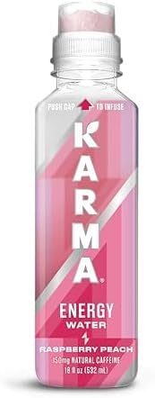 Karma Energy Drink 12 Pack, Raspberry Peach Caffeinated Water with CognizinÂ Nootropics, Vitamins & Immune Support, Low Calorie