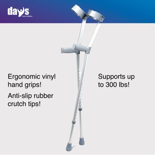 Days Forearm Crutches, Adult Size, Turning Arm Cuffs and Crutches Support Legs After Injury or Surgery, Adjustable Height and Handle Crutches for Elderly, Handicapped, and Disabled users
