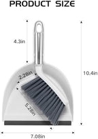 NACENA Mini Broom and Dustpan Set, Small Dust Pan and Brush Set with Handle Dustpan Teeth for Cleaning Hair Suitable for Office Desks Drawers Sofas Outdoor Camping, White & Gray