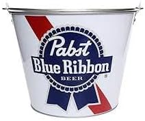 Pabst Blue Ribbon Beer Signature Pail Style Metal Ice Bucket, 5 Quart, White