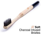 Bamboo Toothbrush with Soft Charcoal Infused Bristles, New Set of 4 Eco Friendly Toothbrushes, BPA Free and Tongue Scraper