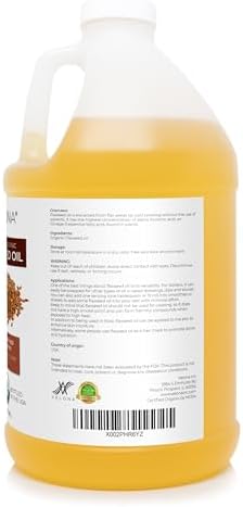 velona USDA Certified Organic Flaxseed Oil - 1 Gallon / 128 Fl Oz |100% Pure and Natural Carrier Oil | Unrefined, Cold Pressed | Body, Face & Skin Care | Use Today - Enjoy Results