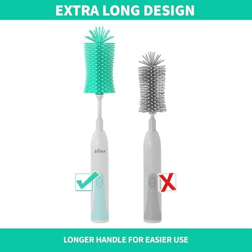 Electric Bottle Brush Cleaner, Portable Electric Baby Bottle Brush Cleaner for Travel, Rechargable Travel Bottle Cleaner Kit with Nipple & Straw Brush, Perfect Mom Essentials After Birth Gift, Green