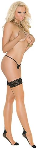 Elegant Moments Women's Sheer Cuban Foot Thigh Hi with Black Lace Top