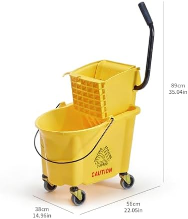 DUMOS 30-Quart Commercial Mop Bucket with Side-Press Wringer, Heavy-Duty Floor Cleaning System, Durable Wringer & Non-Marking Casters, Yellow