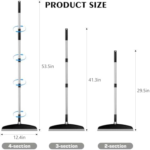 Multifunction Silicone Broom, 54 Inch Long Handle Silicone Floor Squeegee Broom, Sweep and Scrape 2 in 1 Household Cleaning Broom for Floor, Bathrooms, Kitchens, Showers, Tile, Pet Hair, Black Grey