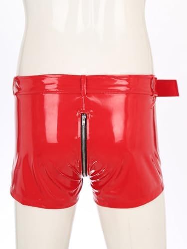 Freebily Men's Wet Look Latex PVC Leather Shorts Zipper Crotch Boxer Brief Clubwear Hot Pants