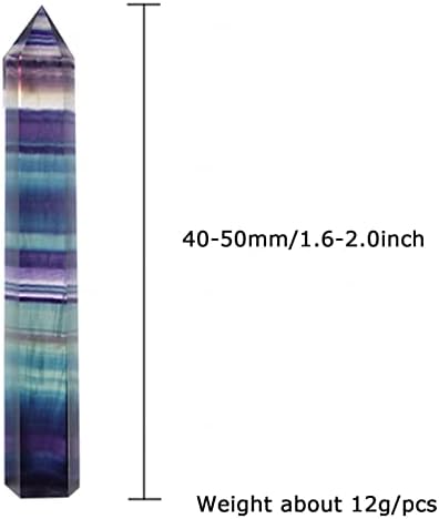 7PCS Rainbow Fluorite Quartz Crystal Wand Healing Crystal Tower Quartz Crystals Stones Points Gemstone Wand Set for Healing Reiki Chakra Meditation Therapy,40-50mm