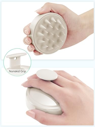 HEETA Scalp Massager Hair Growth, Soft Silicone Scalp Scrubber Shampoo Brush for Exfoliation, Dandruff Removal Head Massage Stress Relax, Wet & Dry Use for Thick Thin Curly Hair Care, Beige
