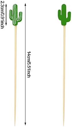 Honbay 100PCS Tropical Cactus Bamboo Cocktail Picks Fruit Food Hamburger Toothpicks Cupcake Toppers Sandwich Appetizer Decorative Skewers Drink Garnish Hawaiian Luau Party Birthday Decoration Sticks