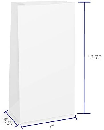 BagDream White Paper Lunch Bags 12LB 7x4.5x13.75 Inches 100Pcs Recycled Kraft Paper Bags Bulk, Disposable, Large for Snack, Lunch, Sandwich, Burger, Baked Food, Craft, Packing