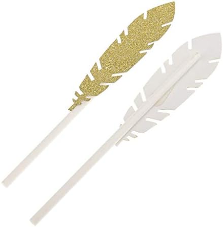 30pcs Feather Cake Toppers Glitter Cupcake Food Picks Cake Toppers Baby Shower Cake Decoration - Gold