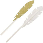 30pcs Feather Cake Toppers Glitter Cupcake Food Picks Cake Toppers Baby Shower Cake Decoration - Gold