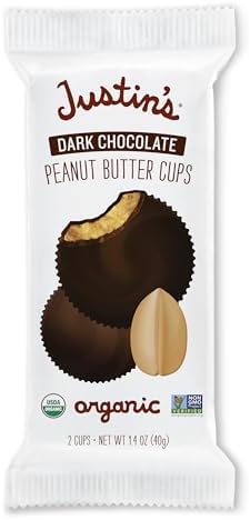 JUSTIN'S Organic Dark Chocolate Peanut Butter Cups, 12 Pack (2 cups each)