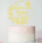 Welcome Baby Girl Cake Topper - Gold Glitter Baby Shower Cake Decorations for Girl, Baby Girl Cake Decor, for Baby Shower/Baby Birthday Party/Gender Reveal Party Photo Booth Props