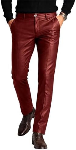 Mens Faux Leather Dress Pants Slim Fit Stretch Elastic Waist Leather Pants for Men Disco Motorcycle Style Trousers