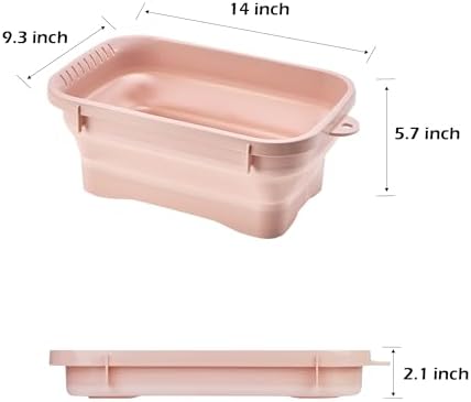 Collapsible Dish Pans, 2Gal (7.5L) Capacity, Plastic Dish Tub Dishpan for Kitchen Sink with Drainage Hole, Foldable Small Wash Basin for Kitchen, Camping, Travel (Pink)