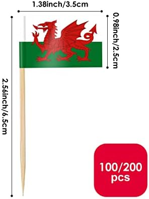 AhfuLife Wales Flag Toothpick for St.David's Day Cupcakes Decorations, 100 Pcs Wales Toothpick Cocktail Picks, Mini Flag Cocktail Picks for World Cup Party Decorations