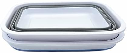 SAMMART 12L (3.17Gallon) Collapsible Tub - Portable Outdoor Picnic Tray - Portable Washing Basin - Space Saving Plastic Washtub (Grey + Baby Blue (Set of 2))
