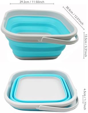 SAMMART 5.5L (1.4 Gallon) Collapsible Square Handy Bucket/Foldable SquareWater Pail/Portable Tub with Handle. (Grey/Cyanine, 1)