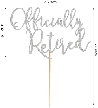 Officially Retired Cake Topper, Happy Retirement Cake Decorations, Plam Tree Beach Chair Retirement Party Decoration Supplies for Women or Men - Silver Glitter