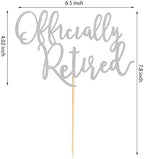 Officially Retired Cake Topper, Happy Retirement Cake Decorations, Plam Tree Beach Chair Retirement Party Decoration Supplies for Women or Men - Silver Glitter
