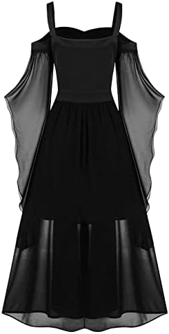 Renaissance Gothic Dress for Women Halloween Costume Off Shoulder Lace Trumpet Sleeve Dresses Medieval Steampunk Dress