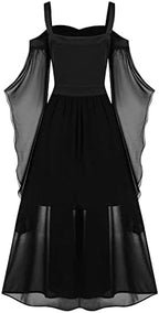 Renaissance Gothic Dress for Women Halloween Costume Off Shoulder Lace Trumpet Sleeve Dress Medieval Steampunk Dress