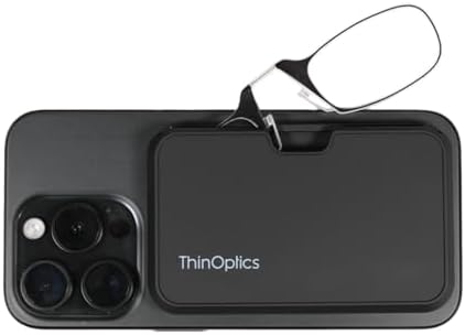 ThinOptics Readers with Magsafe Compatible Case - Armless On-Nose Reading Glasses - Slim Case Attaches to Phone