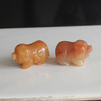 Two mini Hand Carved Gemstone Crystal Pig Figurine Animal Statue Carving Office Home Decor Collections Pockets stone1.2'' (Orange Aventurine)