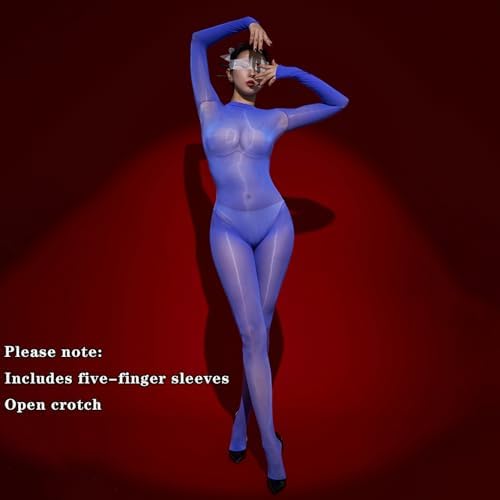 Women's Body Stockings 8D Oil Shiny Bodystocking Five-Finger Gloves Full Body Stocking