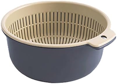 Colander Bowl Set of 2, Double Layered Drain Basin Plastic Food Strainer Fruits Washing Draining Basket for Pasta, Vegetables (Large Size (37.4 X 18.9 X 6.7in))