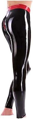 Sexy Men Latex Trousers with Red Waist 3D Crotch Two Way Zip Customized,Black-red,4XL
