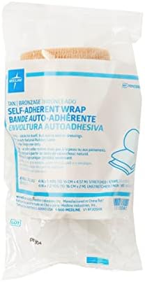 Medline Self-Adherent Cohesive Wrap Bandage, Latex-Free, 4" x 5 yd, Tan, 18 Count