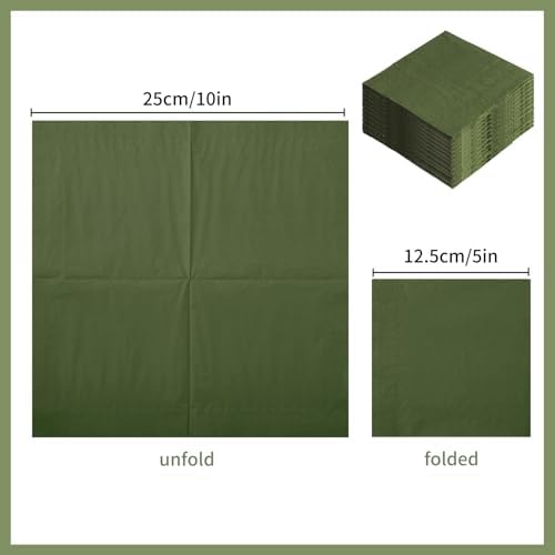 200 Pack Cocktail Napkin 2-Ply Dessert Napkins Folded 5 x 5 Inches Disposable Napkins for Dinner Wedding Birthday Party Bridal Anniversary Reception Event (200, Green)