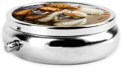 Cute Highland Cow Print Round Pill Box 3 Compartment Decorative Pocket Purse Portable Mini Travel Medicine Holder Organizer