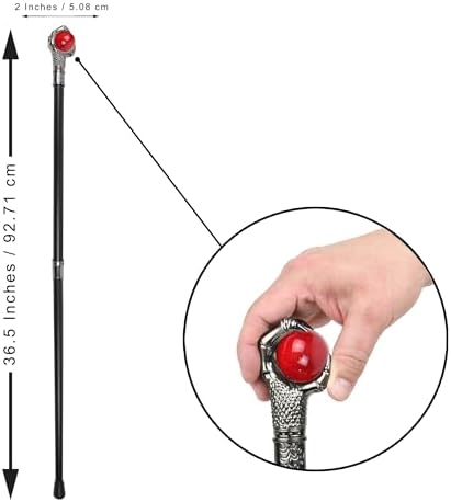 Red Dragon Claw Walking Stick Cane – Steampunk Staff for Halloween Costume, Wizard Staff, Cosplay Accessories, Party Dress or Photo Prop - Walking Cane for Men and Women - Victorian Gothic Decor 36.5"