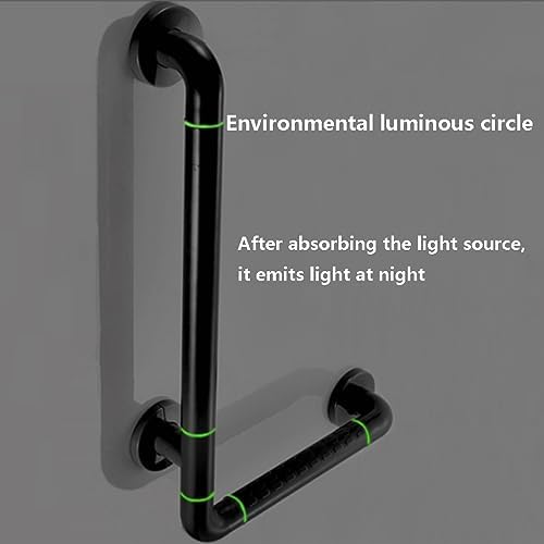 Bathroom Grab Bars Shower Assist Black L-Shaped Safety handrail,Bathroom Non-Slip Assist handrail with Luminous Circle,Can Bear 200kg (Color : Black, Size : 4060cm)