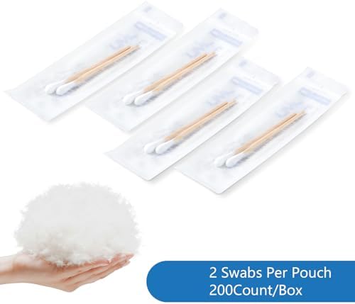 JMU Sterile Cotton Tipped Applicators 3", 200 Count Sterile Cotton Swabs, Wood Shaft Medical Swabs