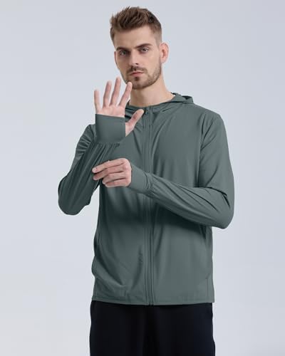 Locachy Men's UPF 50+ Sun Protection Outdoor Lightweight Full Zip Hoodie Jacket Long Sleeve Fishing Hiking Performance Shirt