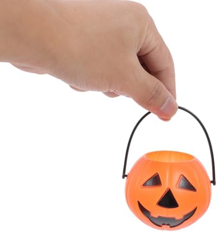 Halloween Pumpkin Candy Bucket 2.75 Inch Mini Plastic Pumpkin Basket Portable Trick or Treat Pail for Kids Party Decor and Desktop Holder