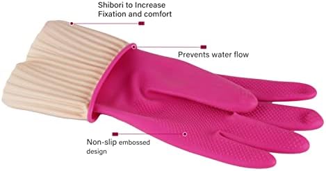 (Florian Mamison) Mamison Big Kitchen Rubber Glove Pink (XXL Size 1 Pairs) Reusable Waterproof Household Dish washing Cleaning Rubber Gloves, Non-Slip Kitchen Gloves