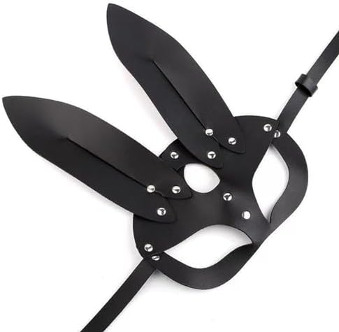 Soochat Leather Bunny Mask, Adjustable Rabbit Ear Mask for Halloween Cosplay Costume Accessory