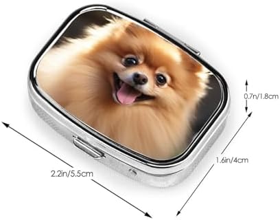 Pomeranian Dog Print Pill Box Square Metal Pill Case with 2 Compartment Portable Travel Pillbox Cute Mini Medicine Organizer for Pocket Purse