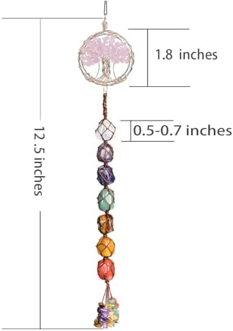 Handmade Gemstones Healing Feng Shui Crystals Window Car Decorations Hanging Ornament for Home Decor Party Decor（Tree-Rose Quartz）