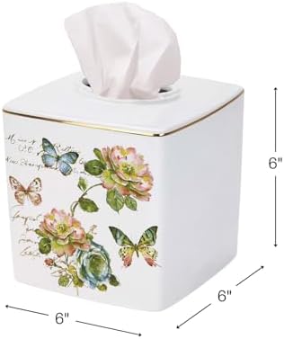 Avanti Linens - Tissue Box Cover, Ceramic Bathroom Accessories, Artistic Home Decor (Butterfly Garden Collection)