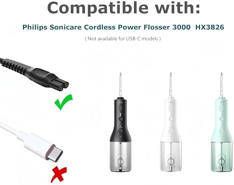 Qjin USB Charger Cable for Philips Sonicare Cordless Power Flosser 3000 2000, 2 Pack