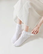 Women Lace Ruffle Frilly Ankle Socks with Pearl Lace