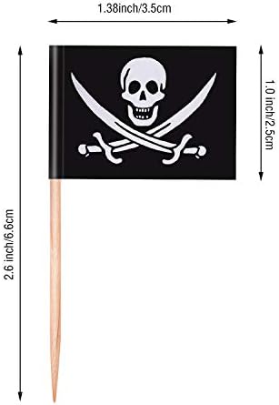 100 Pieces Pirate Cocktail Toothpicks Flags Cake Toppers for Food, Appetizer, Cocktail, Cupcake Decoration for Kids Halloween Birthday Party Decorations (100)