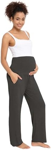 Maternity Pajama Pants Viscose from Bamboo Pregnancy Lounge Pants Soft Comfy Loose Stretchy Trousers with Pockets